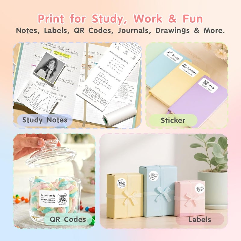 Gloryang JD-23 Sticker Printer, Mini Portable Thermal Printer Print Pod, Inkless Bluetooth Label Maker Machine for DIY Crafts, Journaling, Office & Home Use, 2 Rolls Sticker Paper, Pink - Image 4